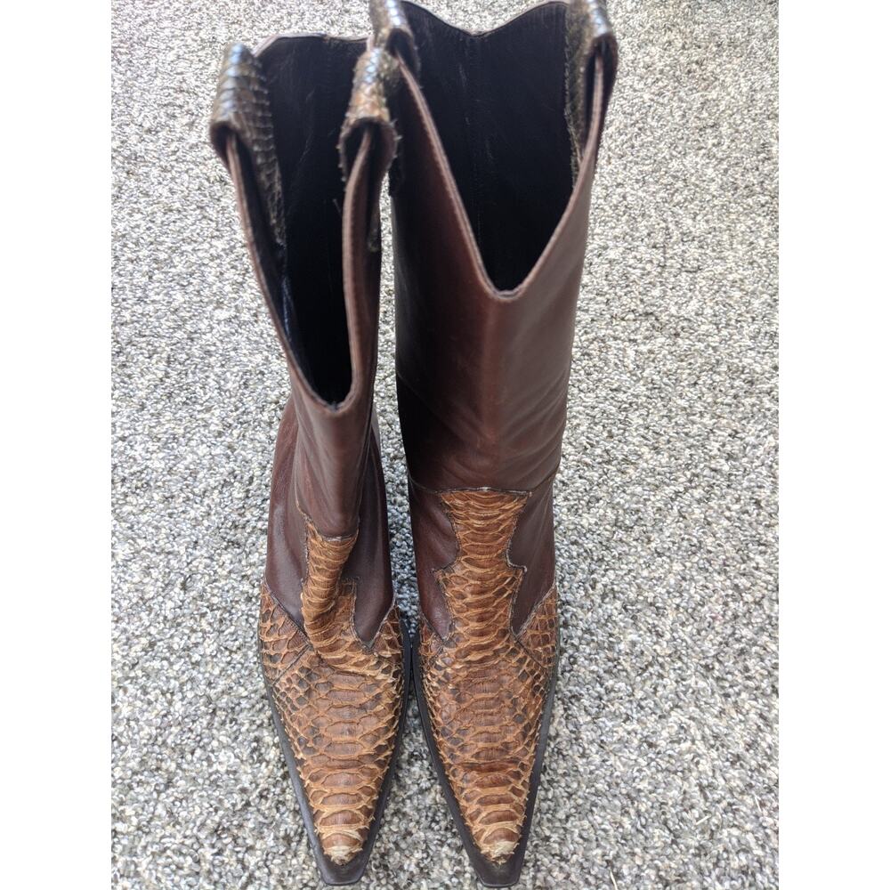 Aldo Castagna Genuine Python Snake Skin Cowboy Boots Womens Sz 39 Brown Italy